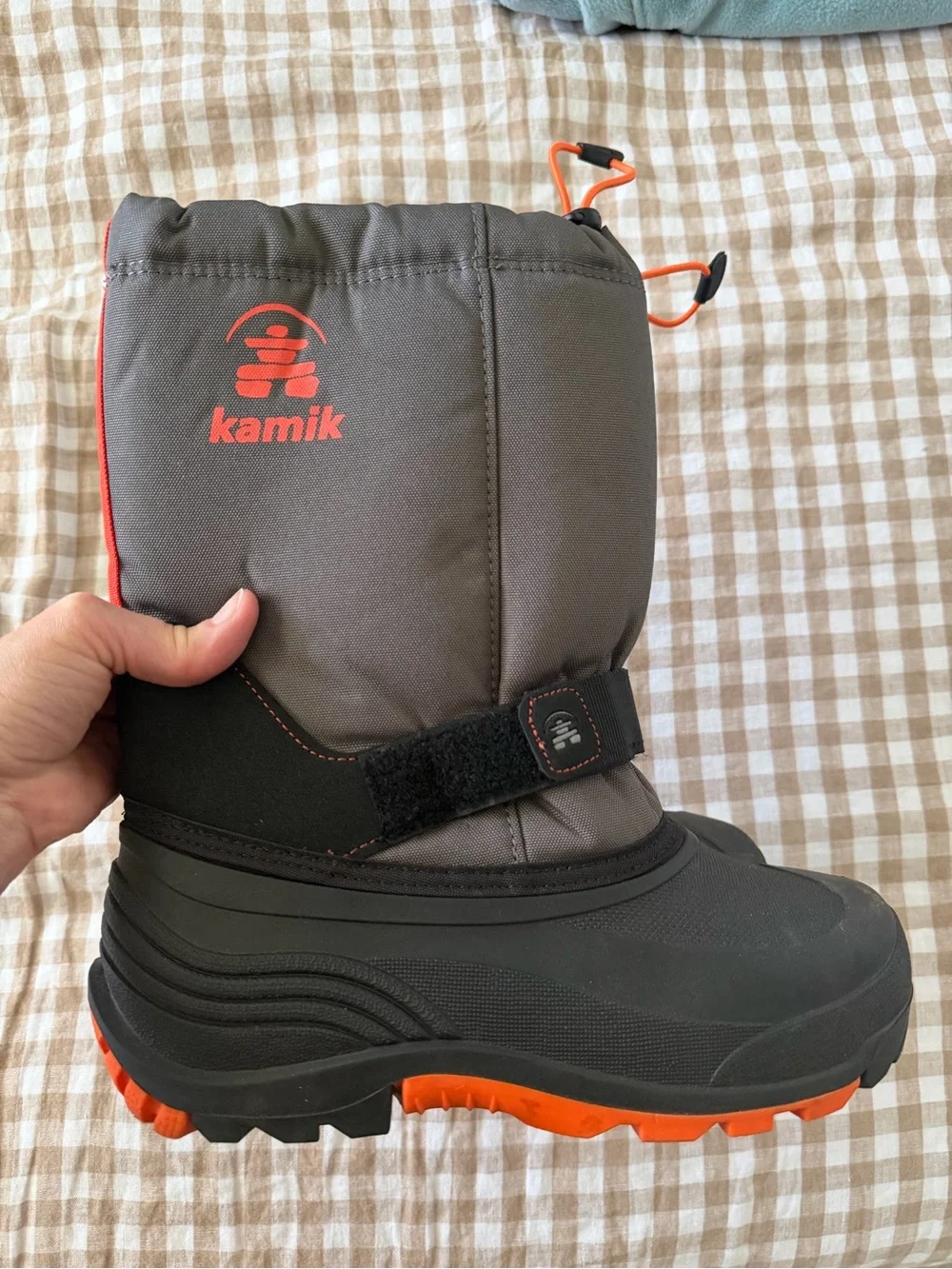 Kamik Kids Brown and Orange Snow Boots with Easy Strap